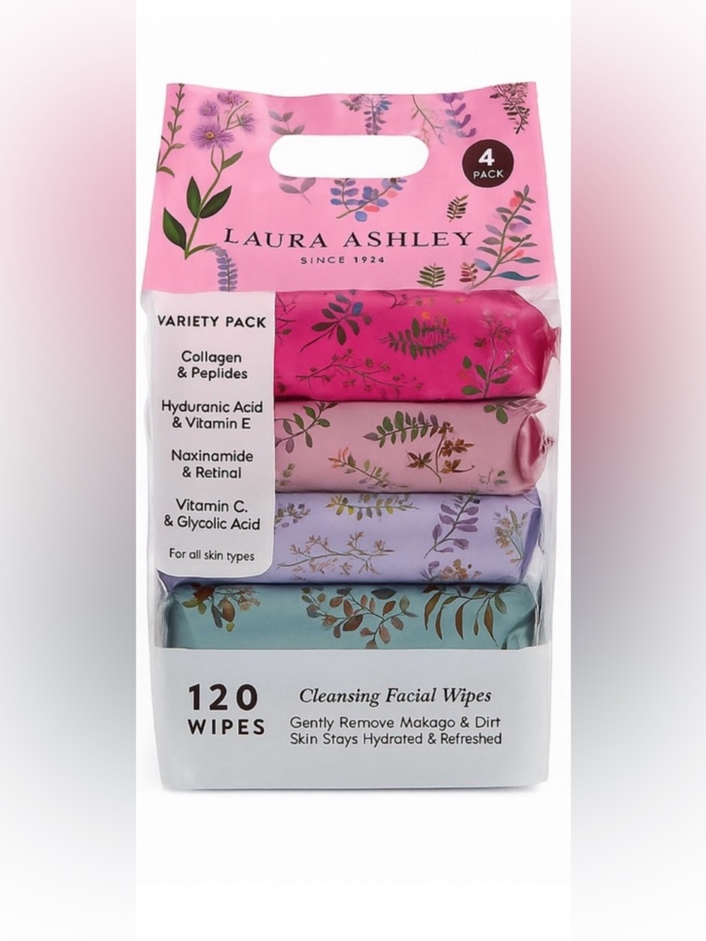 Laura Ashley Facial Cleansing Wipes 4‎ Pack Variety Set 120 Total New